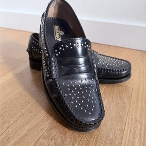 Sebago Black Studded Leather Penny Loafers